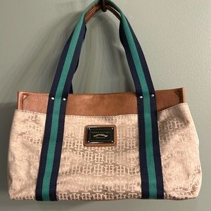 Tommy Hilfiger classic logo purse medium green navy straps medium tote preppy
